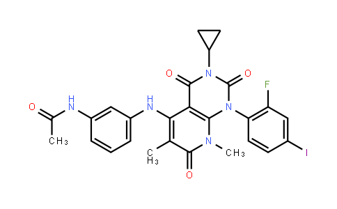 AP10415 | 871700-25-3 | N-(3-(3-cyclopropyl-1-(2-fluoro-4-iodophenyl)-6,8-dimethyl-2,4,7-trioxo-1,2,3,4,7,8-hexahydropyrido[2,3-d]pyrimidin-5-ylamino)phenyl)acetamide