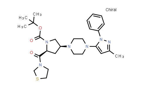 AP10541 | 401566-80-1 | (2S,4S)-4-[4-(3-Methyl-1-phenyl-1H-pyrazol-5-yl)-1-piperazinyl]-2-(3-thiazolidinylcarbonyl)-1-pyrrolidinecarboxylic acid tert-butyl ester