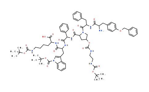 AP10554 | 842149-90-0 | L-Lysine,O-(phenylMethyl)-L-tyrosyl-L-phenylalanyl-(4R)-4-[[[[2-[[(1,1-diMethylethoxy)carbonyl]aMino]ethyl]aMino]carbonyl]oxy]-L-prolyl-(2S)-2-phenylglycyl-1-[(1,1-diMethylethoxy)carbonyl]-D-tryptophyl-N6-[(1,1-diMethylethoxy)carbonyl]-