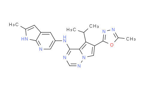 AM233092 | 651744-16-0 | 5-Isopropyl-6-(5-methyl-1,3,4-oxadiazol-2-yl)-N-(2-methyl-1H-pyrrolo[2,3-b]pyridin-5-yl)pyrrolo[2,1-f][1,2,4]triazin-4-amine