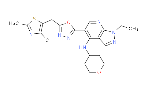 AM235627 | 720704-34-7 | 5-(5-((2,4-Dimethylthiazol-5-yl)methyl)-1,3,4-oxadiazol-2-yl)-1-ethyl-N-(tetrahydro-2H-pyran-4-yl)-1H-pyrazolo[3,4-b]pyridin-4-amine