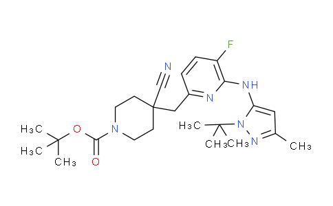 AM248125 | 1453100-13-4 | Tert-butyl 4-((6-((1-(tert-butyl)-3-methyl-1h-pyrazol-5-yl)amino)-5-fluoropyridin-2-yl)methyl)-4-cyanopiperidine-1-carboxylate