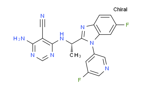 AM249557 | 1338483-10-5 | (S)-4-Amino-6-((1-(6-fluoro-1-(5-fluoropyridin-3-yl)-1h-benzo[d]imidazol-2-yl)ethyl)amino)pyrimidine-5-carbonitrile