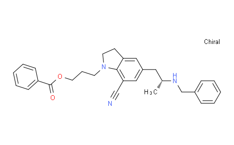 BK0S5D | 1402161-30-1 | 1H-Indole-7-carbonitrile, 1-[3-(benzoyloxy)propyl]-2,3-dihydro-5-[(2R)-2-[(phenylmethyl)amino]propyl]-