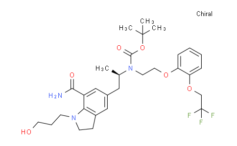 BK71WX | 160970-07-0 | (R)-tert-Butyl (1-(7-carbamoyl-1-(3-hydroxypropyl)indolin-5-yl)propan-2-yl)(2-(2-(2,2,2-trifluoroethoxy)phenoxy)ethyl)carbamate
