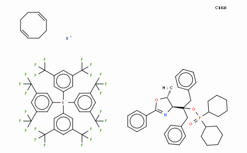 SC10654 | 880262-14-6 | ((4R,5R)-(+)-O-[1-Benzyl-1-(5-methyl-2-phenyl-4,5-dihydrooxazol-4-yl)-2-phenylethyl] (dicyclohexylphosphinite)(1,5-COD)iridium(I) tetrakis(3,5-bis(trifluoromethyl)phenylborate