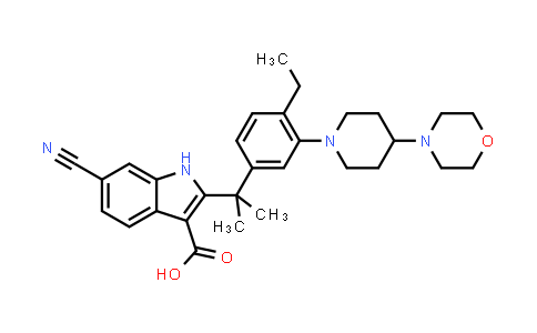 6-cyano-2-(2-(4-ethyl-3-(4-morpholinopiperidin-1-yl)phenyl)propan-2-yl)-1H-indole-3-carboxylic acid