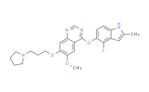 SL12965 | 288383-20-0 | 4-((4-fluoro-2-methyl-1H-indol-5-yl)oxy)-6-methoxy-7-(3-(pyrrolidin-1-yl)propoxy)quinazoline