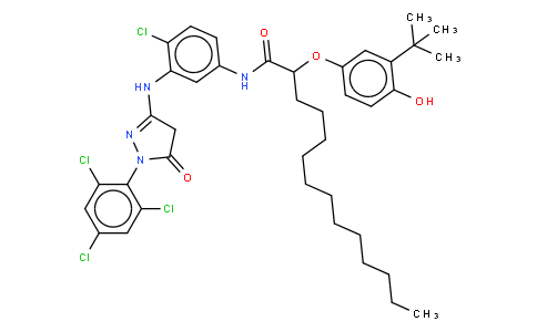 2-(3-(tert-Butyl)-4-hydroxyphenoxy)-N-(4-chloro-3-((5-oxo-1-(2,4,6-trichloro-phenl)-4,5-dihydro-1H-pyrazol-3-yl)amino)phenyl)tetradecanamide