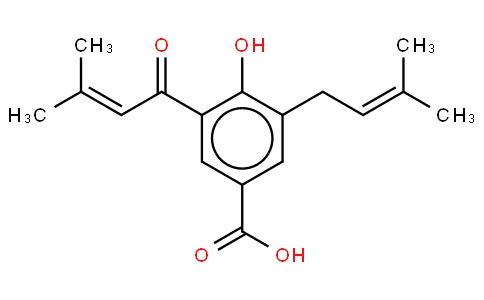 4-Hydroxy-3-(3-methyl-2-buteyl)-
5-(3-methyl-2-butenyl)benzoic acid