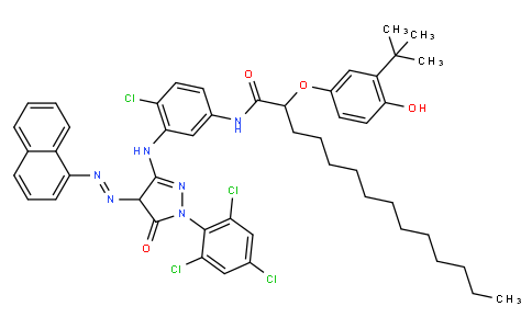 2-(3-tert-Butyl-4-hydroxyphenoxy)-N-(4-chloro-3-((4,5-dihydro-4-(1-naphthylazo)-5-oxo-1-(2,4,6-trichlorophenyl)-1H-pyrazol-3-yl)amino)phenyl)myristamide