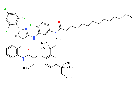 1-(2,4,6-Trichlorophenyl)-3-(5-tetradecanamido-2-chloroanilino)-4-[2-[alpha-(2,4-di-tert-pentylphenoxy)butyramido]phenylthio]-5-pyrazolone