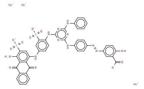 M10939 | Benzoic acid, 5-4-4-4-(4-amino-9,10-dihydro-9,10-dioxo-3-sulfo-1-anthracenyl)amino-2-sulfophenylamino-6-(phenylamino)-1,3,5-triazin-2-ylaminophenylazo-2-hydroxy-, trisodium salt